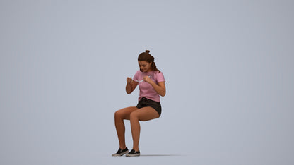 3D scanned girl kids casual, photorealistic archviz people for Enscape and SketchUp, top-down view render