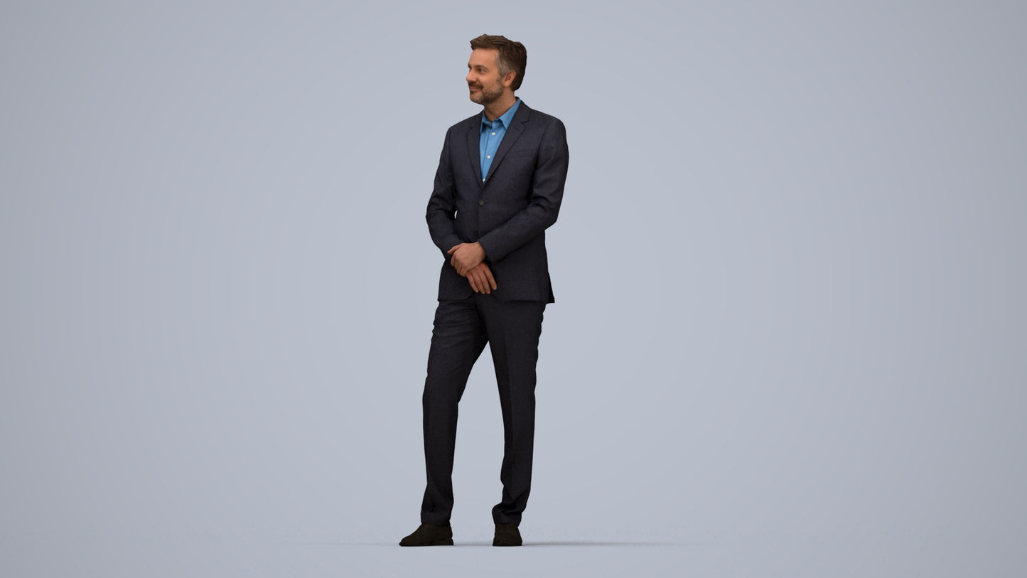 realistic 3D people man business, render-ready for V-Ray and Corona, FBX OBJ, top-down view render