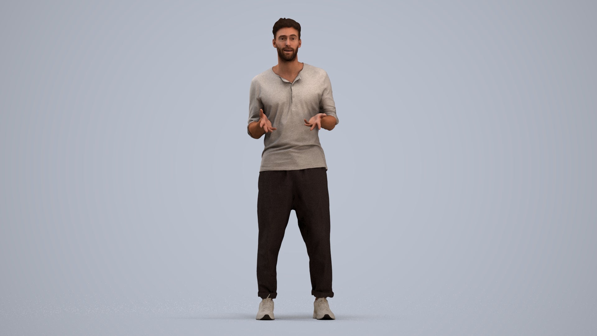 3D human model man casual standing, photogrammetry scanned person for archviz, standing pose render