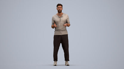 3D human model man casual standing, photogrammetry scanned person for archviz, standing pose render