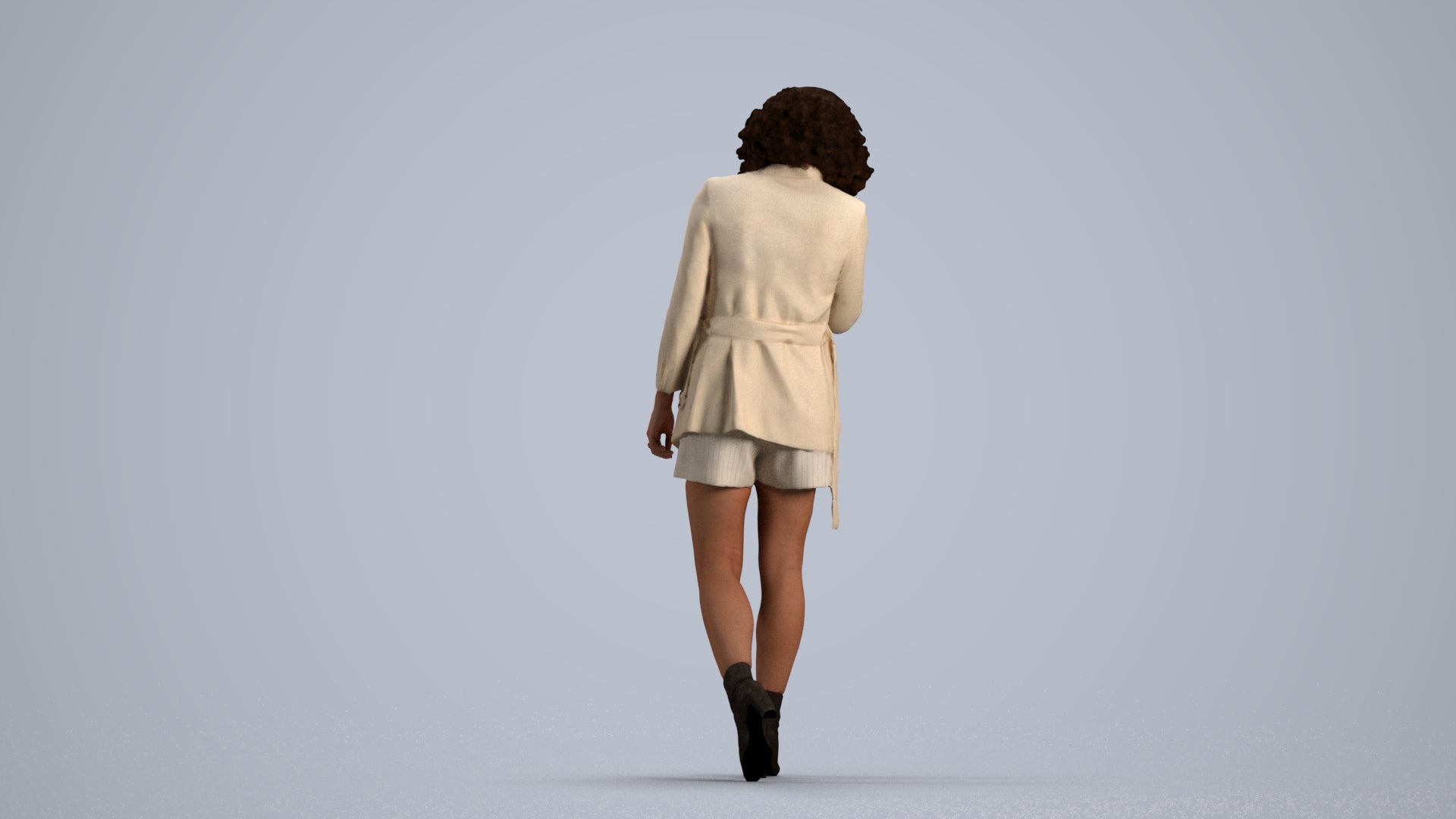 3D scanned woman walking business, photorealistic archviz people for Enscape and SketchUp, front view render