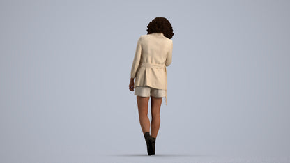 3D scanned woman walking business, photorealistic archviz people for Enscape and SketchUp, front view render