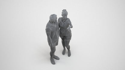 scanned 3D woman casual couple, photogrammetry people for Enscape and V-Ray, wireframe three-quarter view