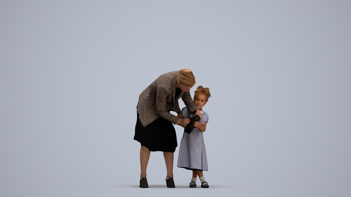 3D human model girl casual kids, photogrammetry scanned person for archviz, standing pose render