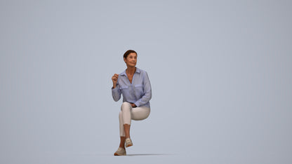 realistic 3D human senior woman casual sitting, archviz people FBX OBJ for Blender, top-down view render