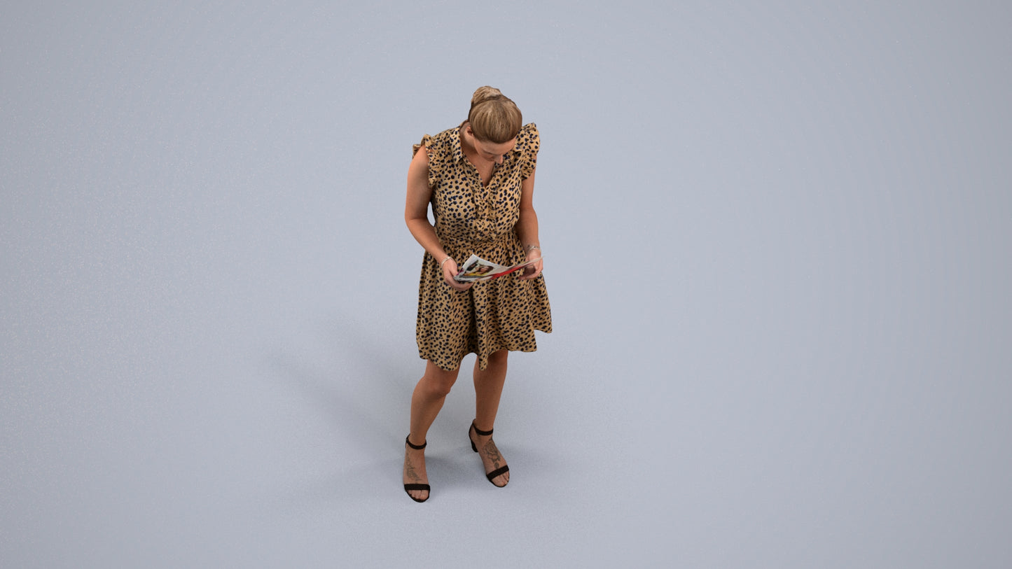 realistic 3D people woman casual standing, render-ready for V-Ray and Corona, FBX OBJ, back view render