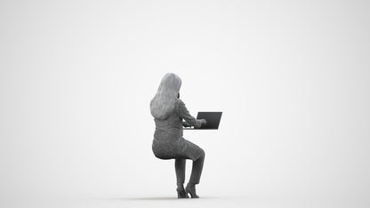 scanned 3D woman business sitting, photogrammetry people for Enscape and V-Ray, wireframe side view