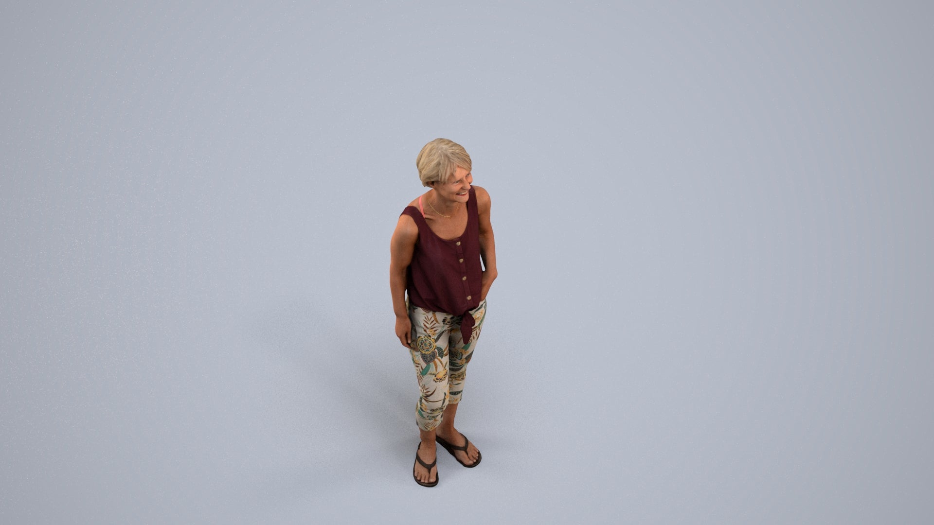 realistic 3D people senior woman standing, render-ready for V-Ray and Corona, FBX OBJ, back view render