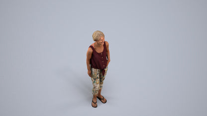 realistic 3D people senior woman standing, render-ready for V-Ray and Corona, FBX OBJ, back view render