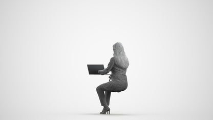 scanned 3D woman business sitting, photogrammetry people for Enscape and V-Ray, wireframe front view