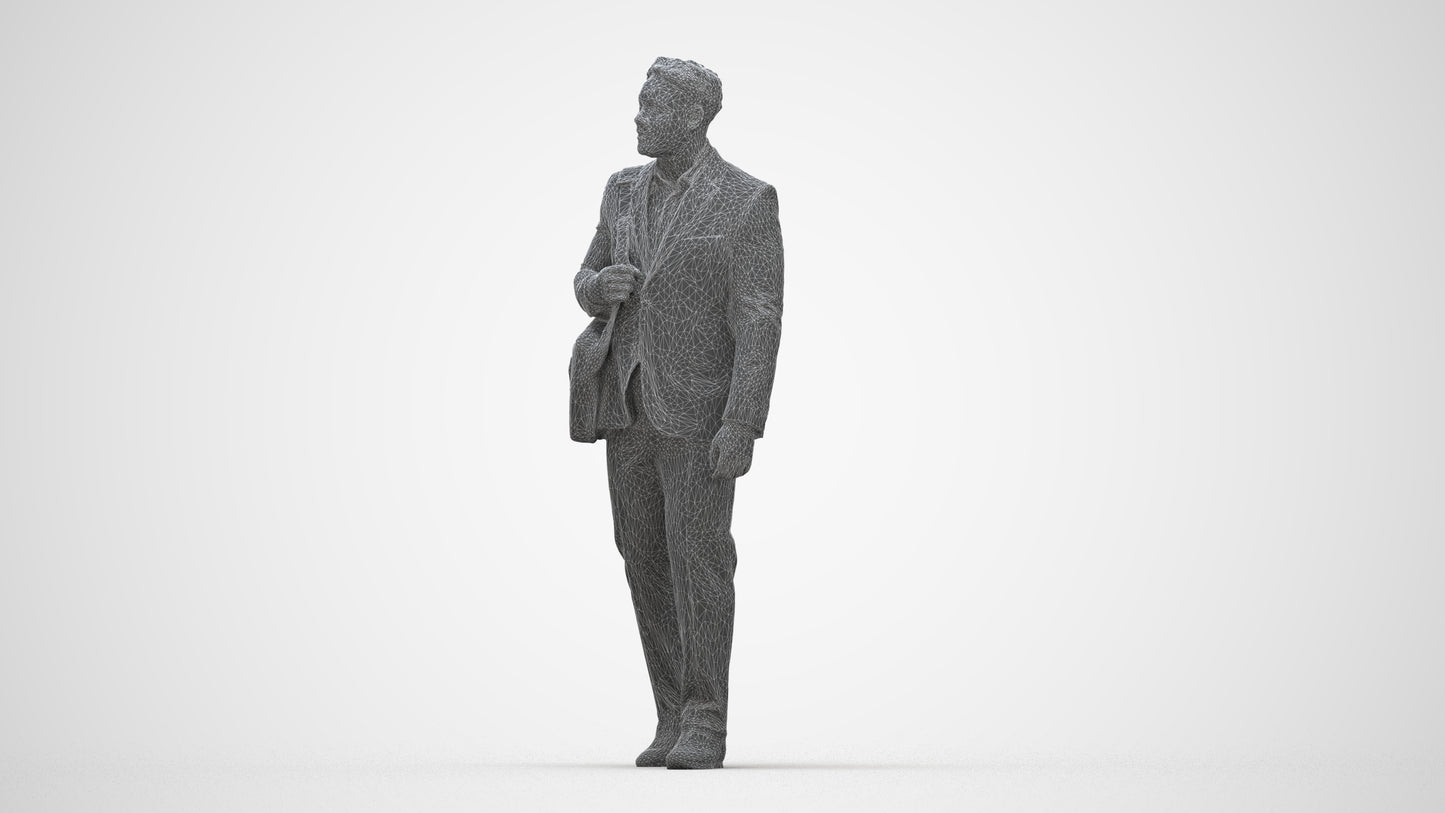 realistic 3D people man business, render-ready for V-Ray and Corona, FBX OBJ, wireframe back view
