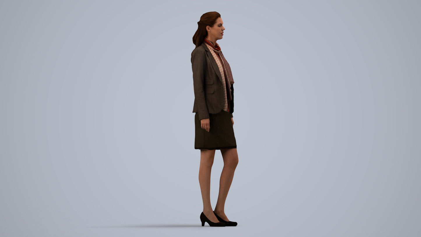 realistic 3D human woman business, archviz people FBX OBJ for Blender, side view render