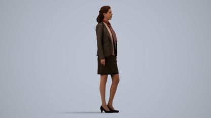 realistic 3D human woman business, archviz people FBX OBJ for Blender, side view render