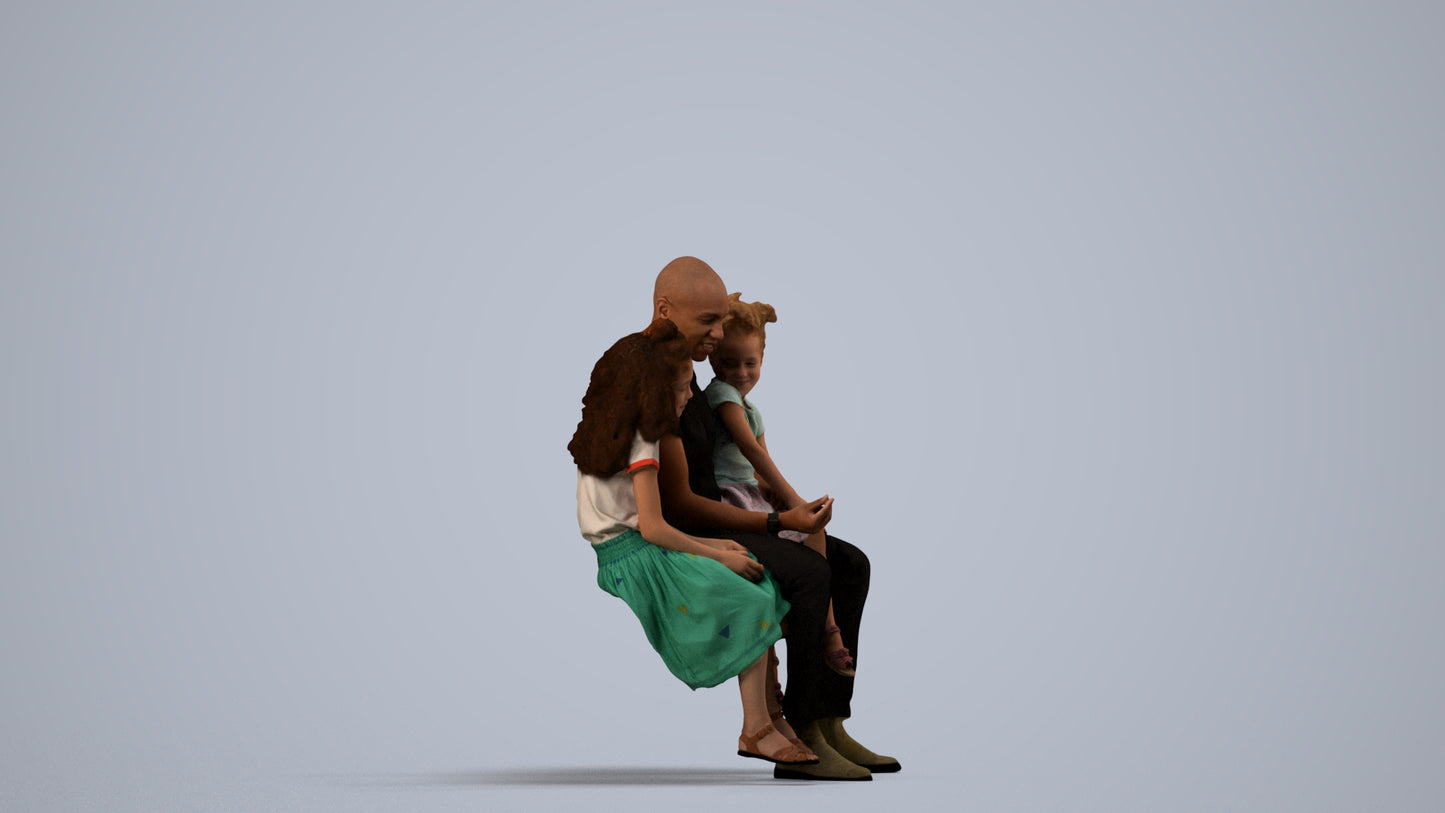realistic 3D girl casual kids, scanned archviz people for Blender and 3ds Max, side view render