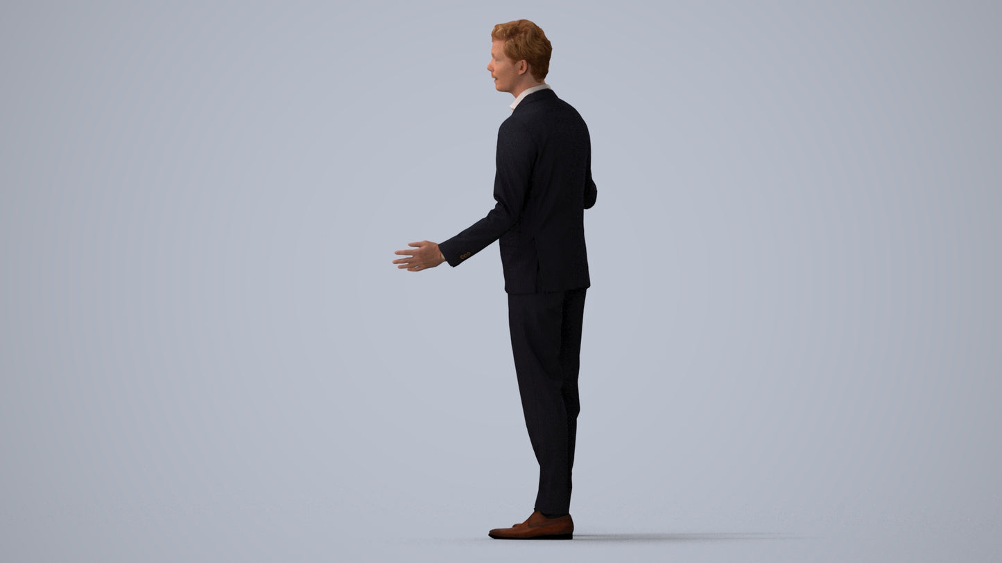 photogrammetry 3D man business, realistic human model archviz FBX, three-quarter view render