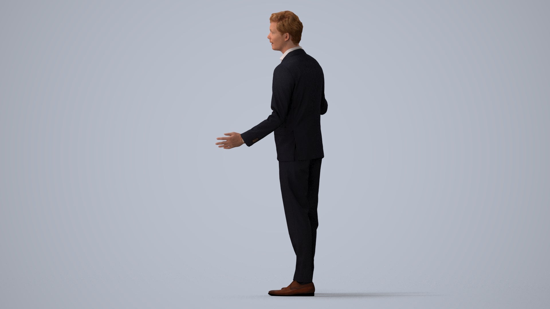 photogrammetry 3D man business, realistic human model archviz FBX, three-quarter view render
