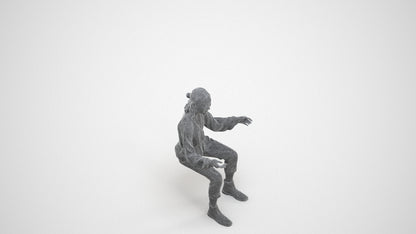 3D scanned woman sitting casual, photorealistic archviz people for Enscape and SketchUp, wireframe three-quarter view