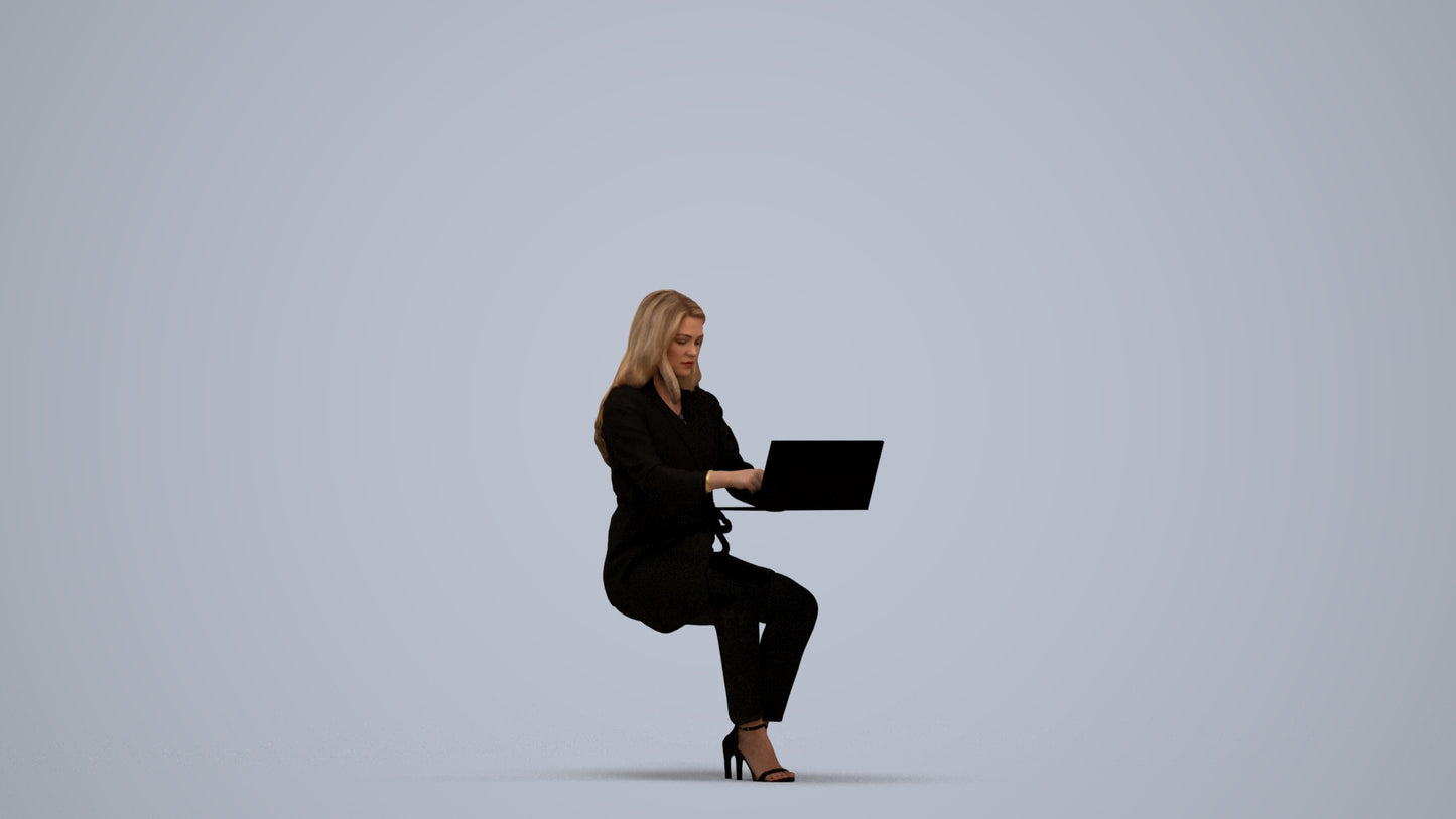scanned 3D woman business sitting, photogrammetry people for Enscape and V-Ray, standing pose render