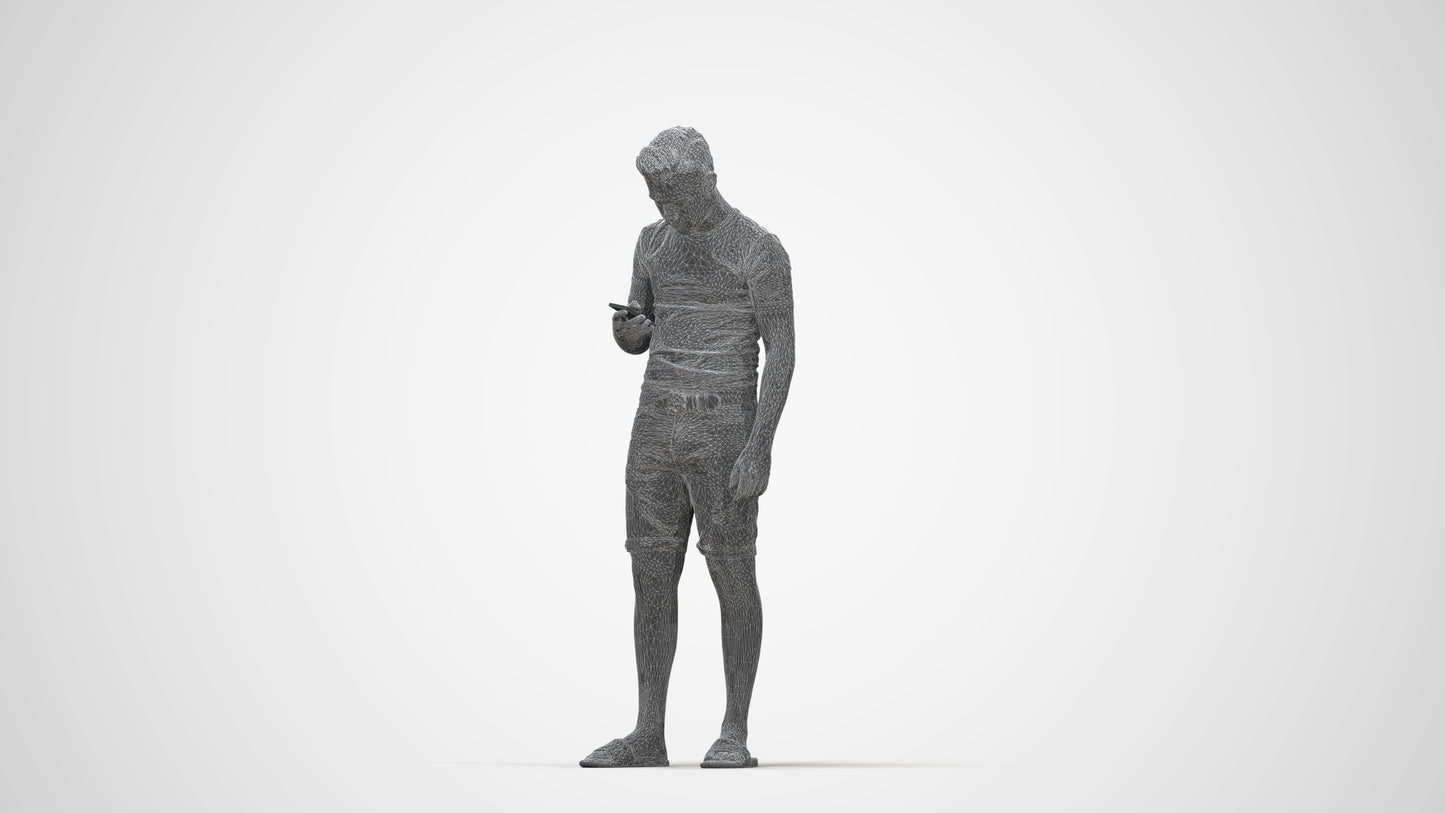 3D scanned boy kids casual, photorealistic archviz people for Enscape and SketchUp, wireframe back view