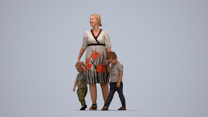 3D human model girl casual kids, photogrammetry scanned person for archviz, top-down view render