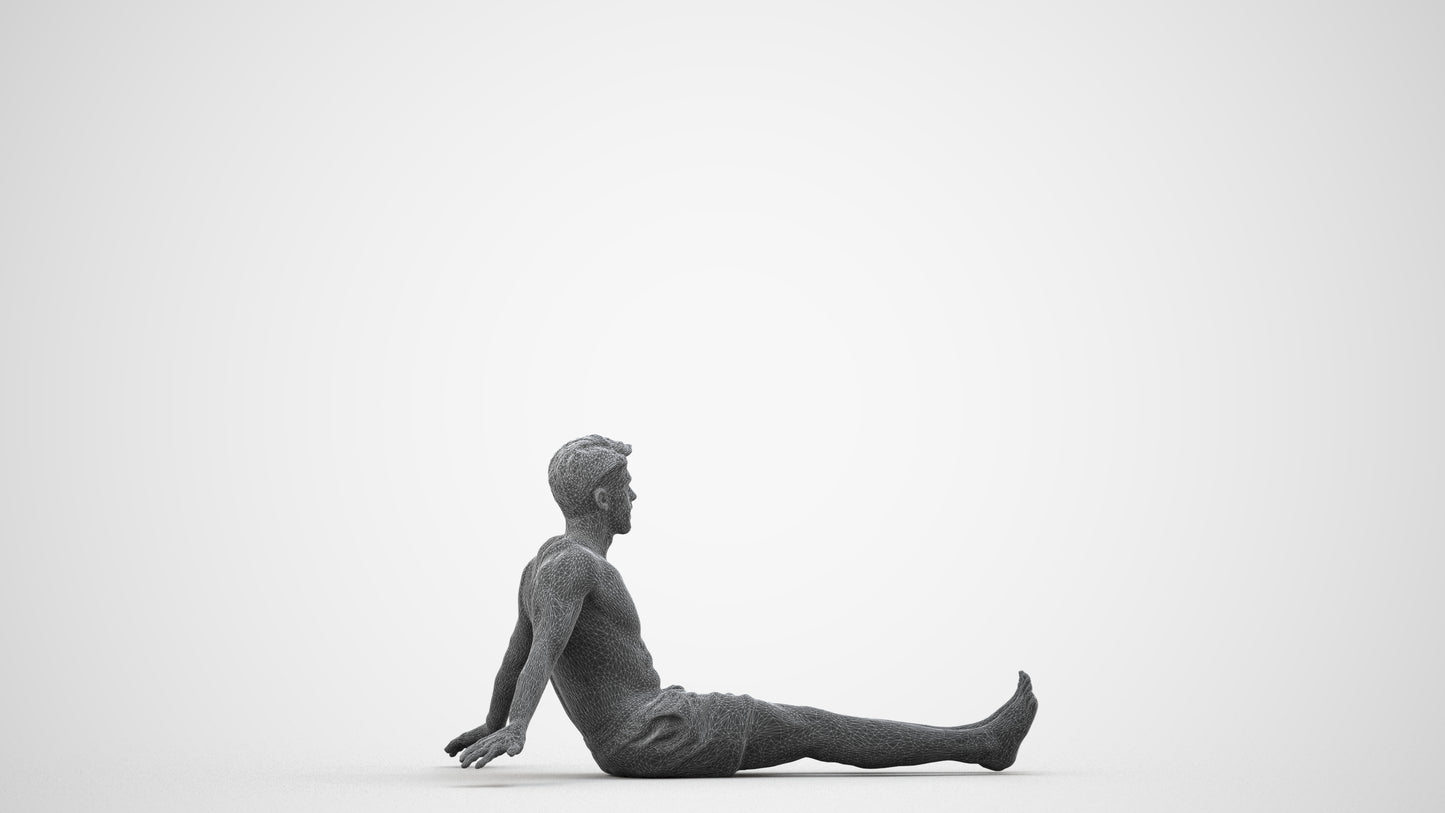 3D human model man pool, photogrammetry scanned person for archviz, wireframe side view