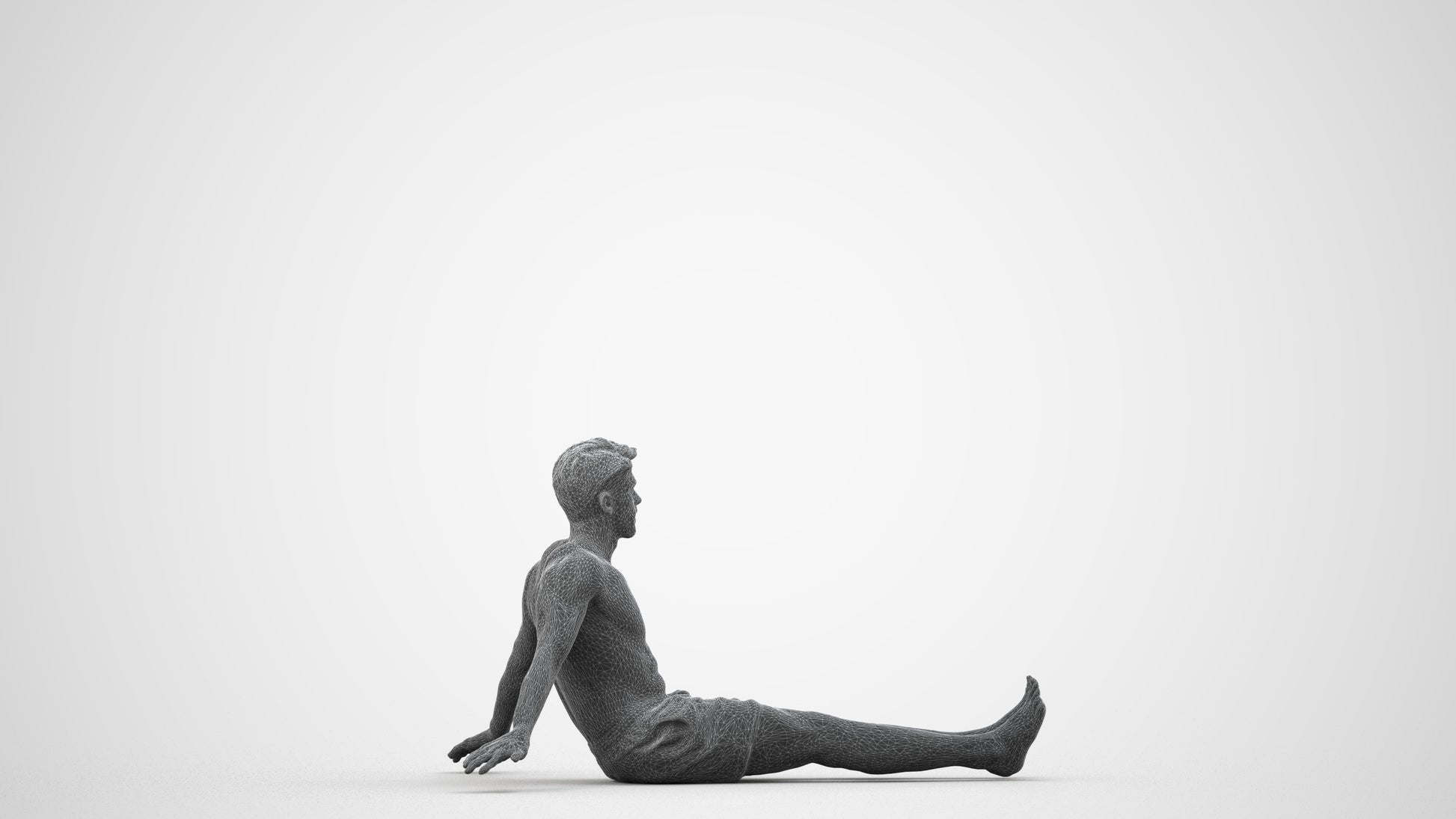 3D human model man pool, photogrammetry scanned person for archviz, wireframe side view