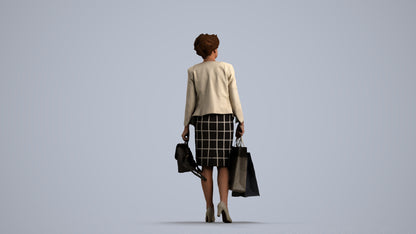 realistic 3D human woman business shopping, archviz people FBX OBJ for Blender, front view render