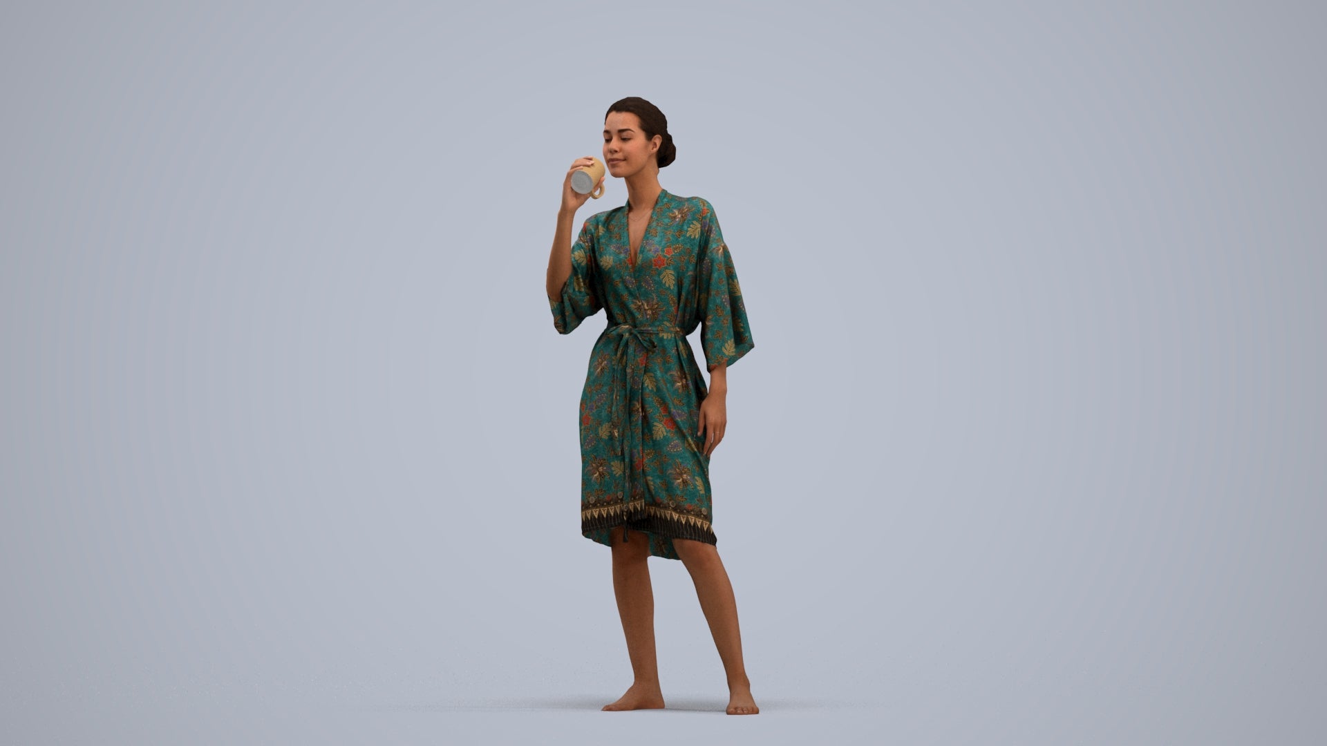 realistic 3D human woman bathroom, archviz people FBX OBJ for Blender, standing pose render