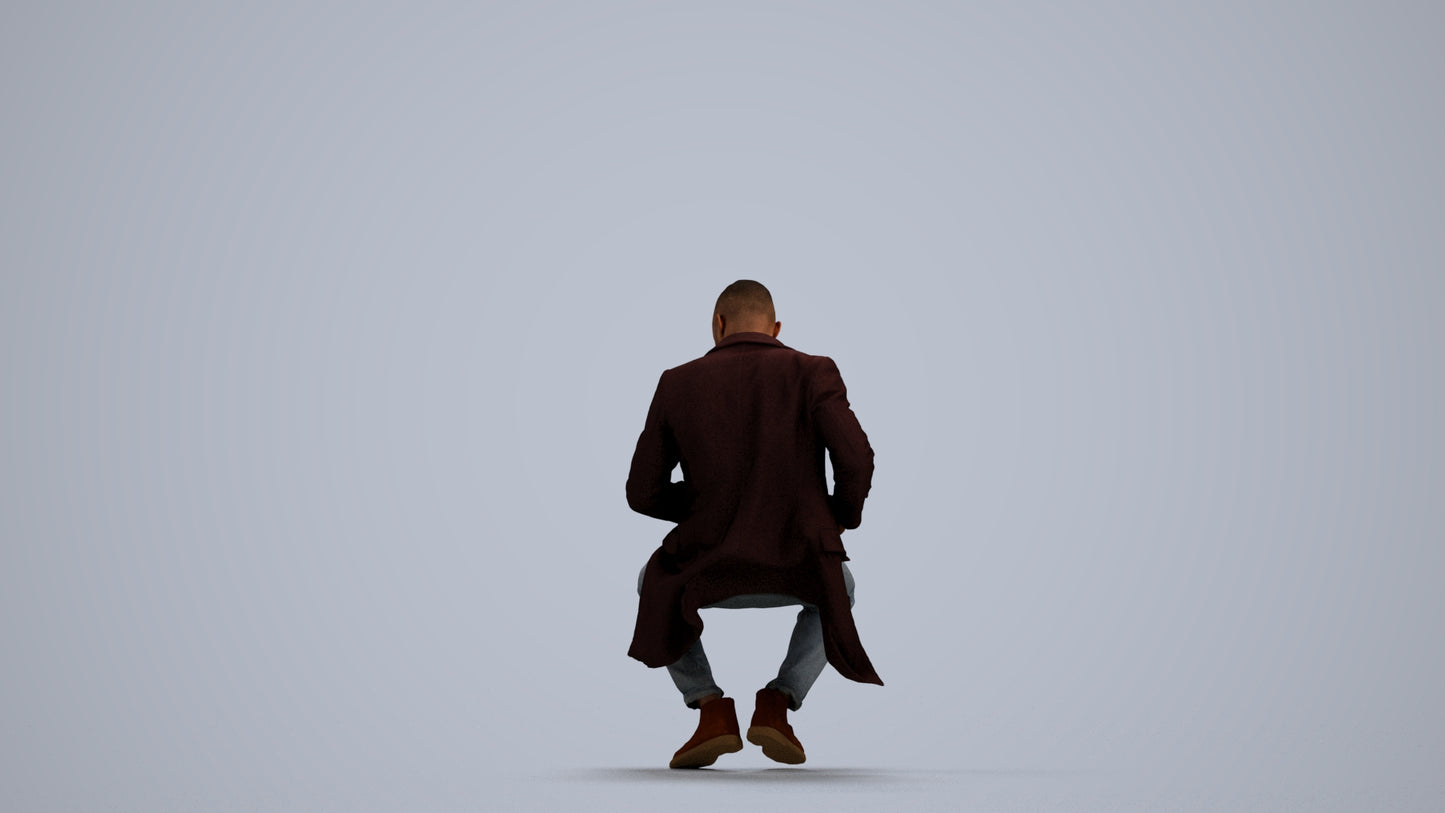realistic 3D people man casual sitting, render-ready for V-Ray and Corona, FBX OBJ, front view render