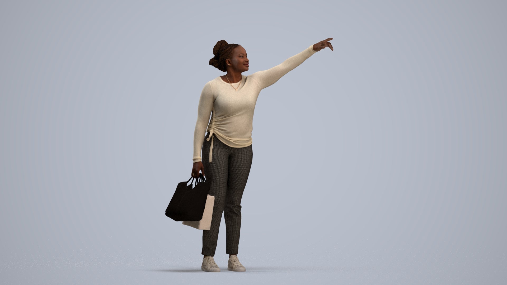 3D scanned woman standing casual, photorealistic archviz people for Enscape and SketchUp, standing pose render