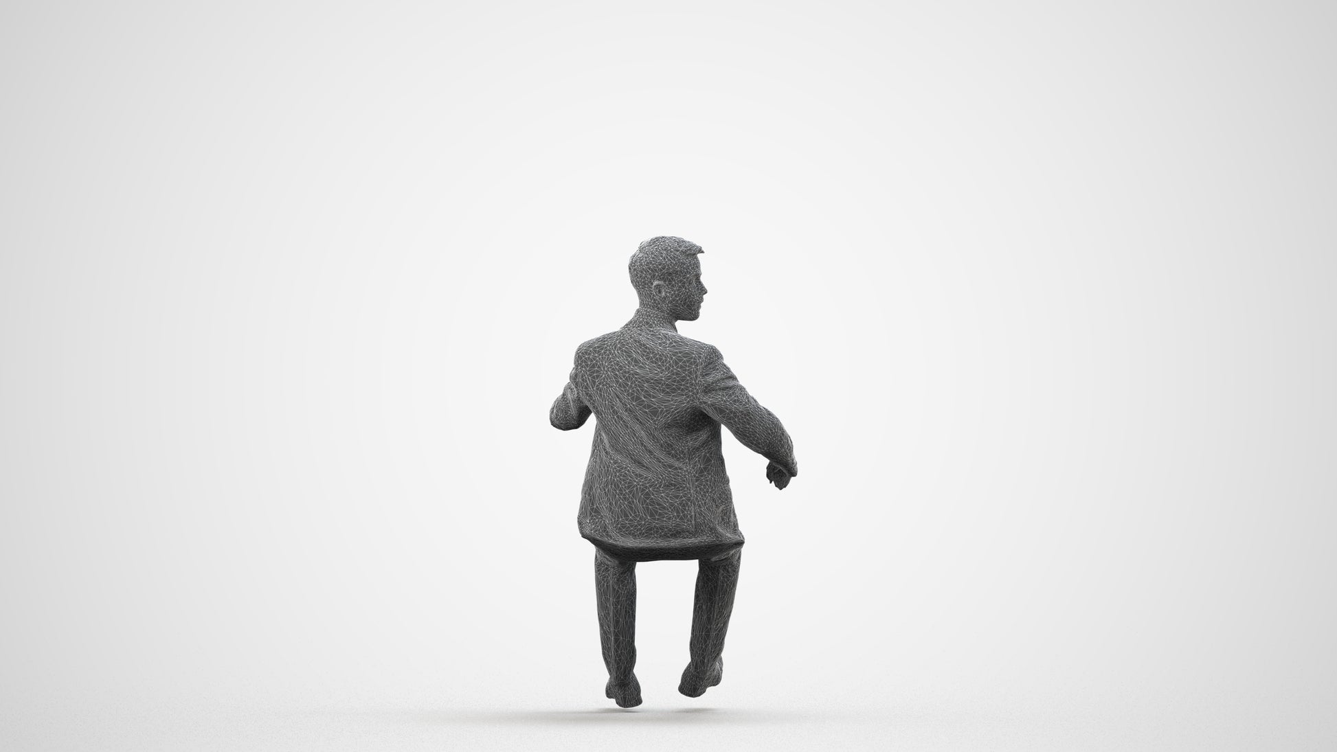 3D people model man business driving, scanned human for 3ds Max rendering, wireframe side view