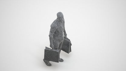 3D human model man casual shopping, photogrammetry scanned person for archviz, wireframe three-quarter view