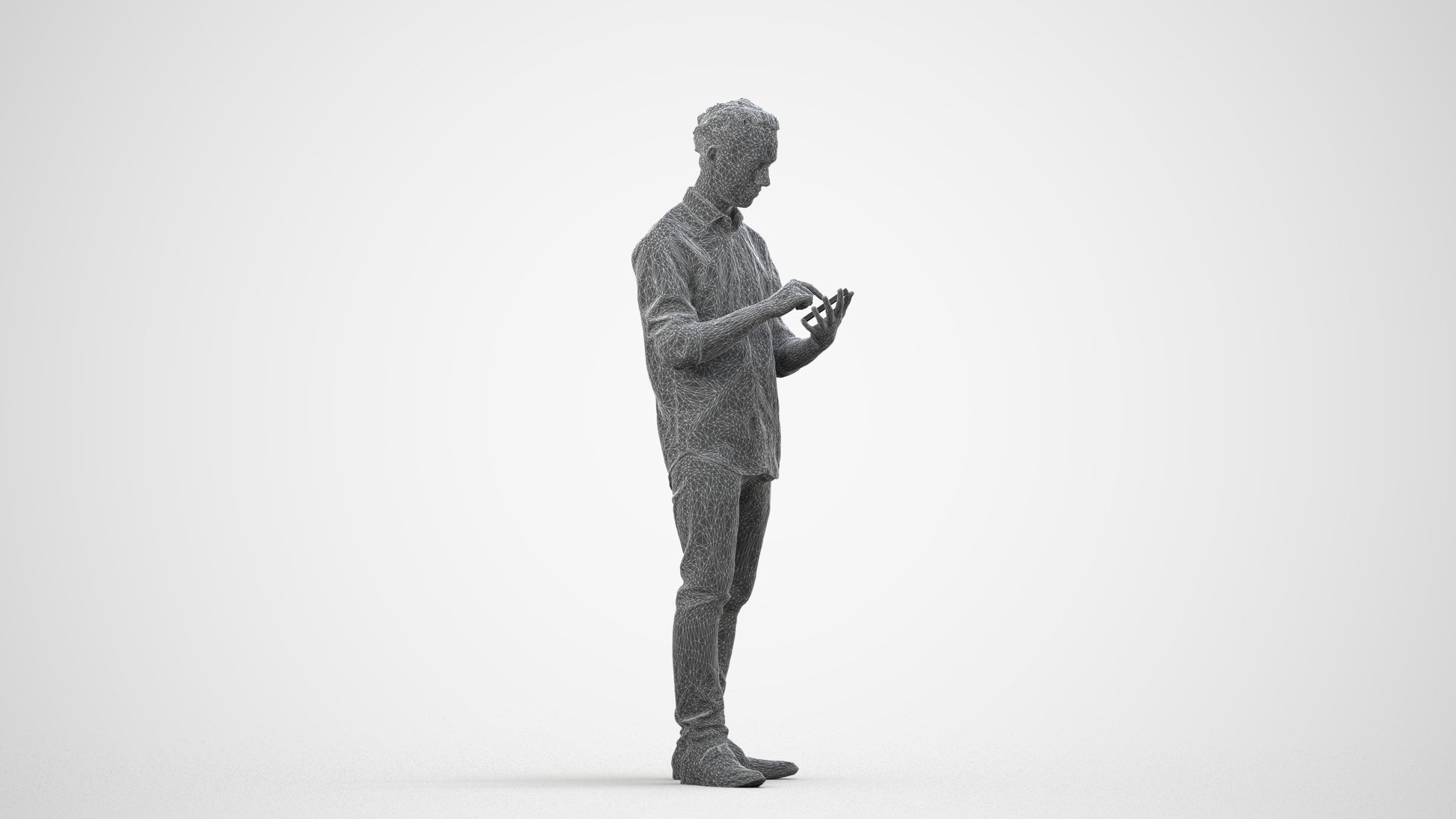 scanned 3D man casual standing, photogrammetry people for Enscape and V-Ray, wireframe side view