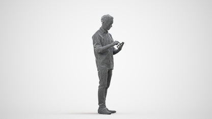 scanned 3D man casual standing, photogrammetry people for Enscape and V-Ray, wireframe side view