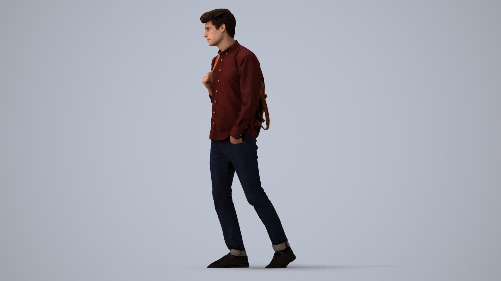 scanned 3D man casual walking, photogrammetry people for Enscape and V-Ray, three-quarter view render