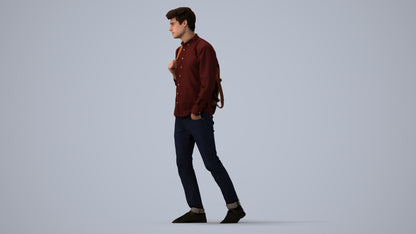 scanned 3D man casual walking, photogrammetry people for Enscape and V-Ray, three-quarter view render