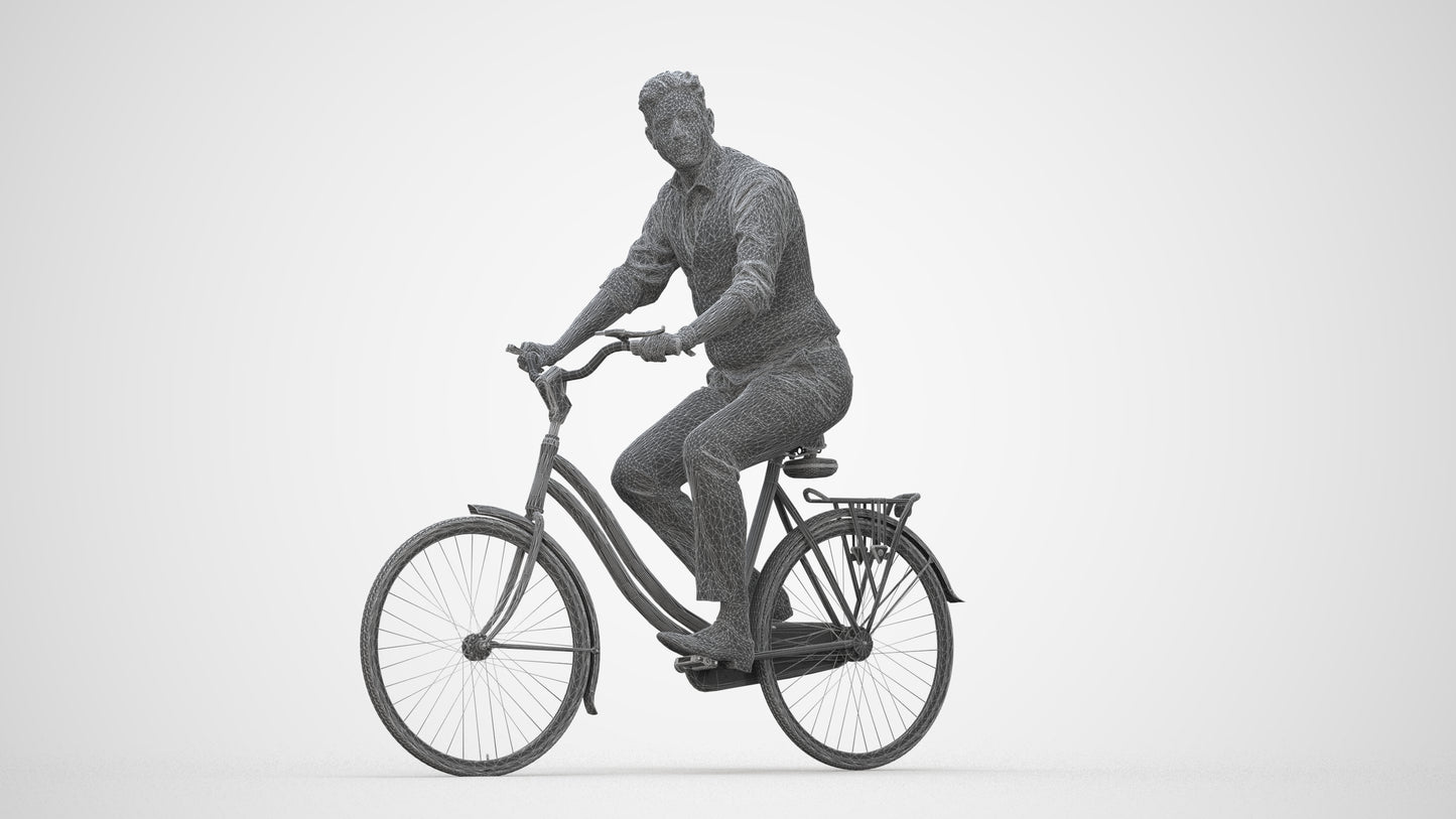 realistic 3D man business cycling, scanned archviz people for Blender and 3ds Max, wireframe back view
