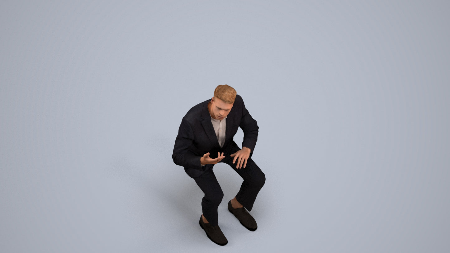 3D people model man business, scanned human for 3ds Max rendering, back view render