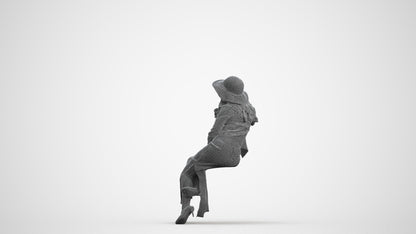 realistic 3D woman casual sitting, scanned archviz people for Blender and 3ds Max, wireframe front view