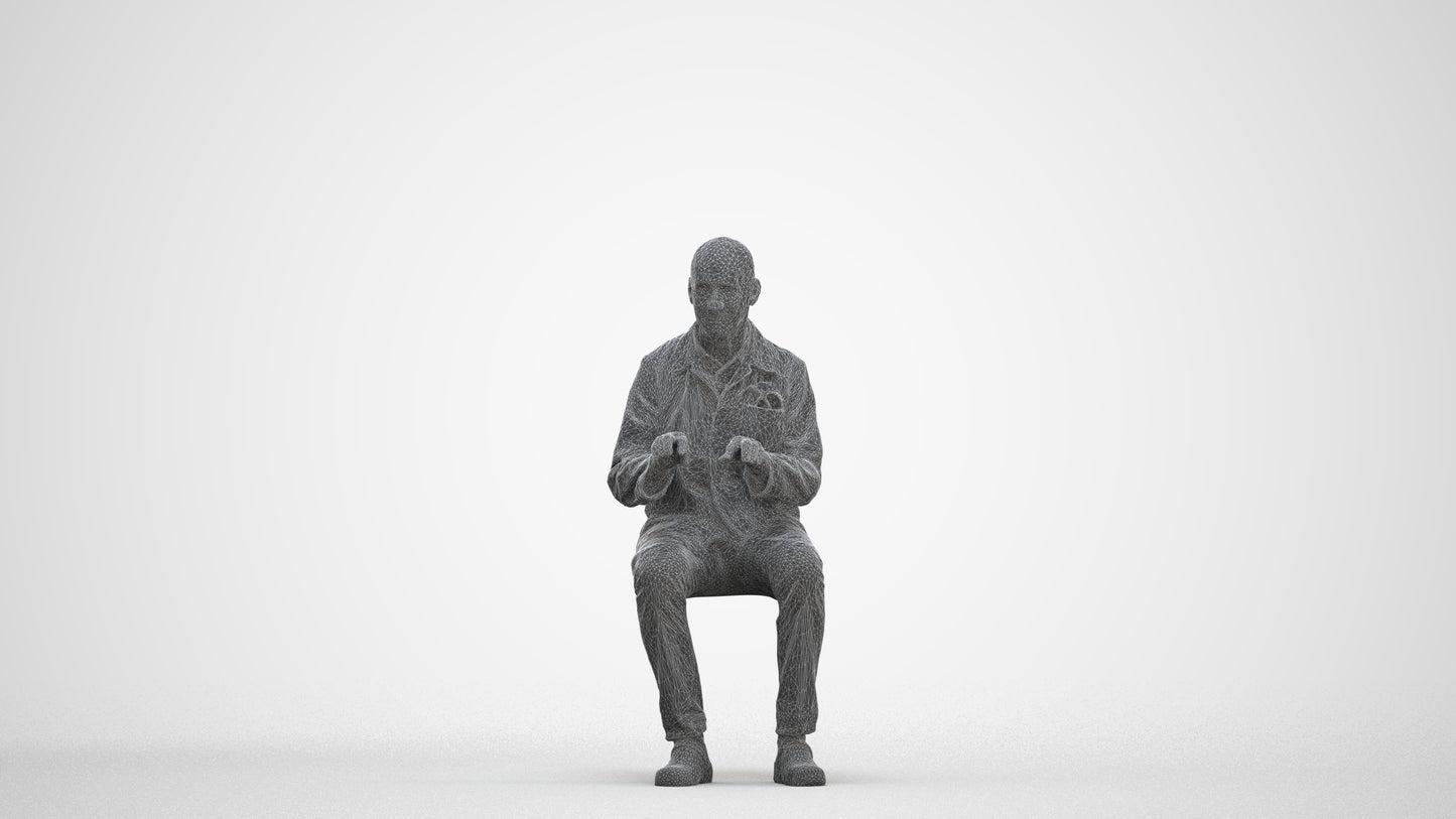 scanned 3D senior man medical, photogrammetry people for Enscape and V-Ray, three-quarter front view render