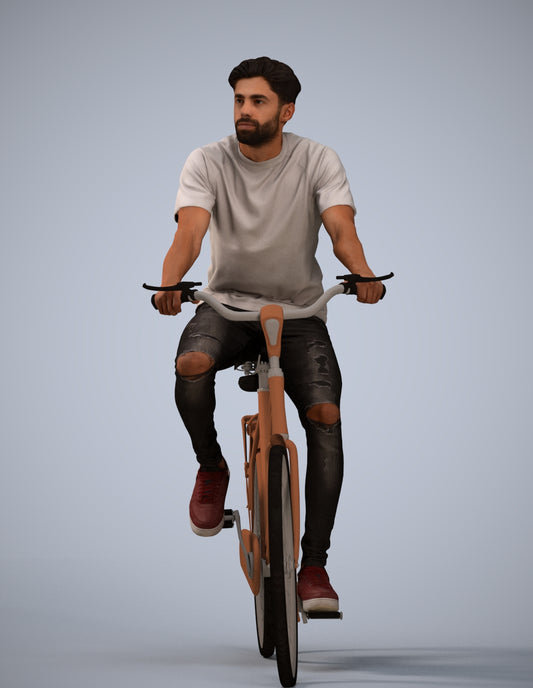 realistic 3D people man casual cycling, render-ready for V-Ray and Corona, FBX OBJ