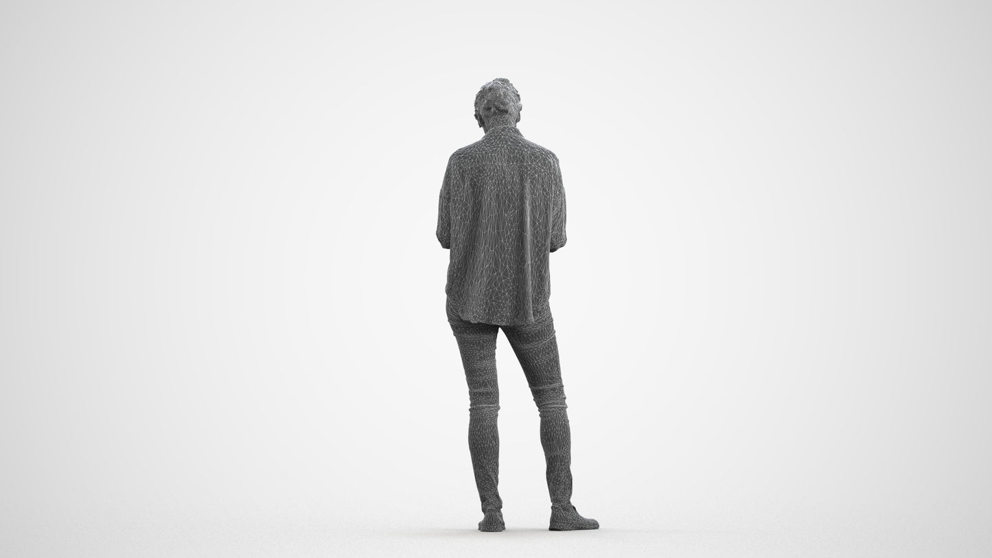 realistic 3D people woman casual standing, render-ready for V-Ray and Corona, FBX OBJ, wireframe front view