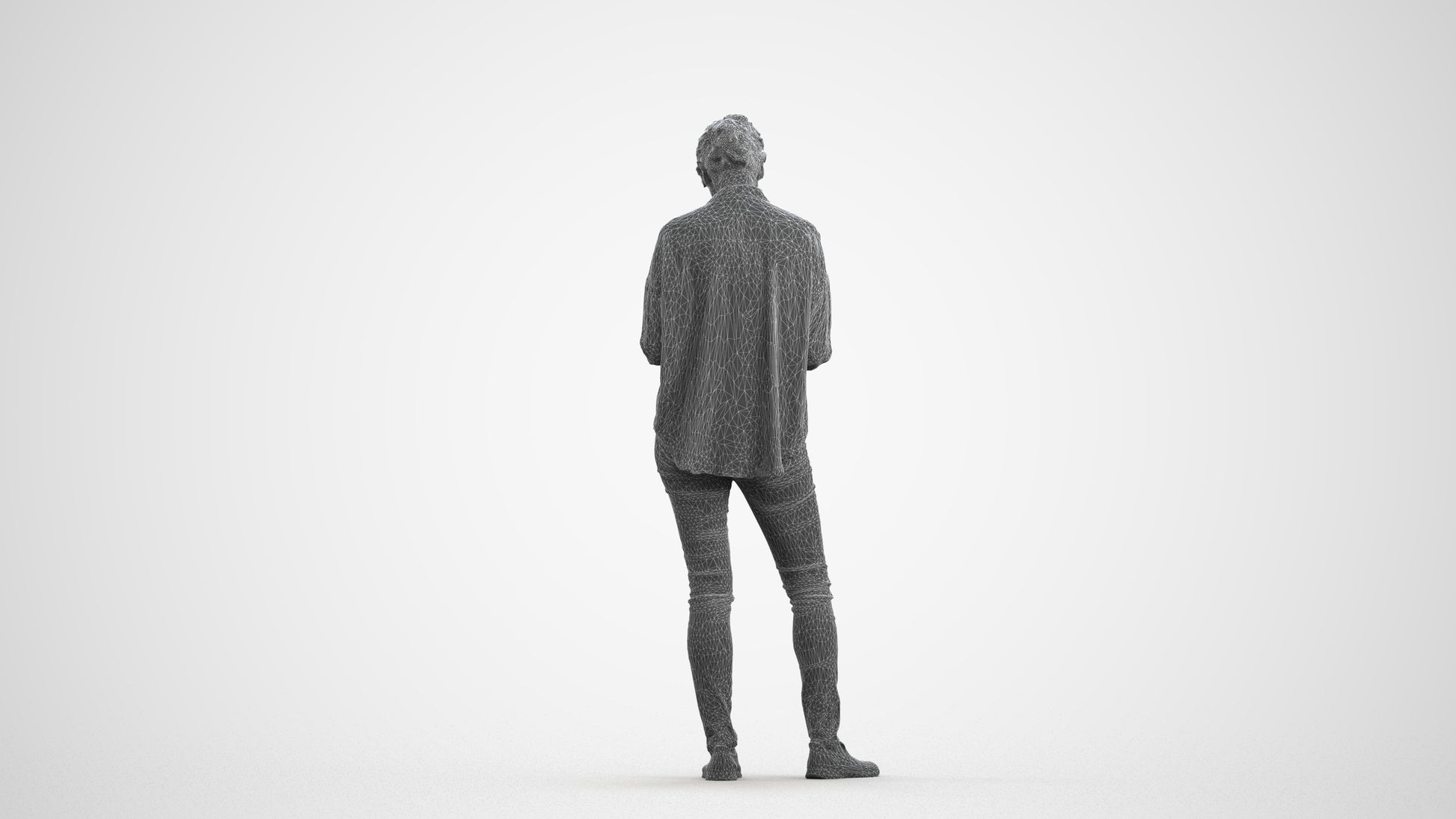 realistic 3D people woman casual standing, render-ready for V-Ray and Corona, FBX OBJ, wireframe front view