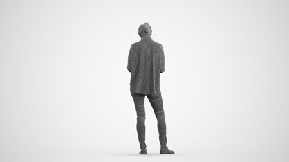 realistic 3D people woman casual standing, render-ready for V-Ray and Corona, FBX OBJ, wireframe front view