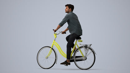 photogrammetry 3D man casual cycling, realistic human model archviz FBX, three-quarter view render