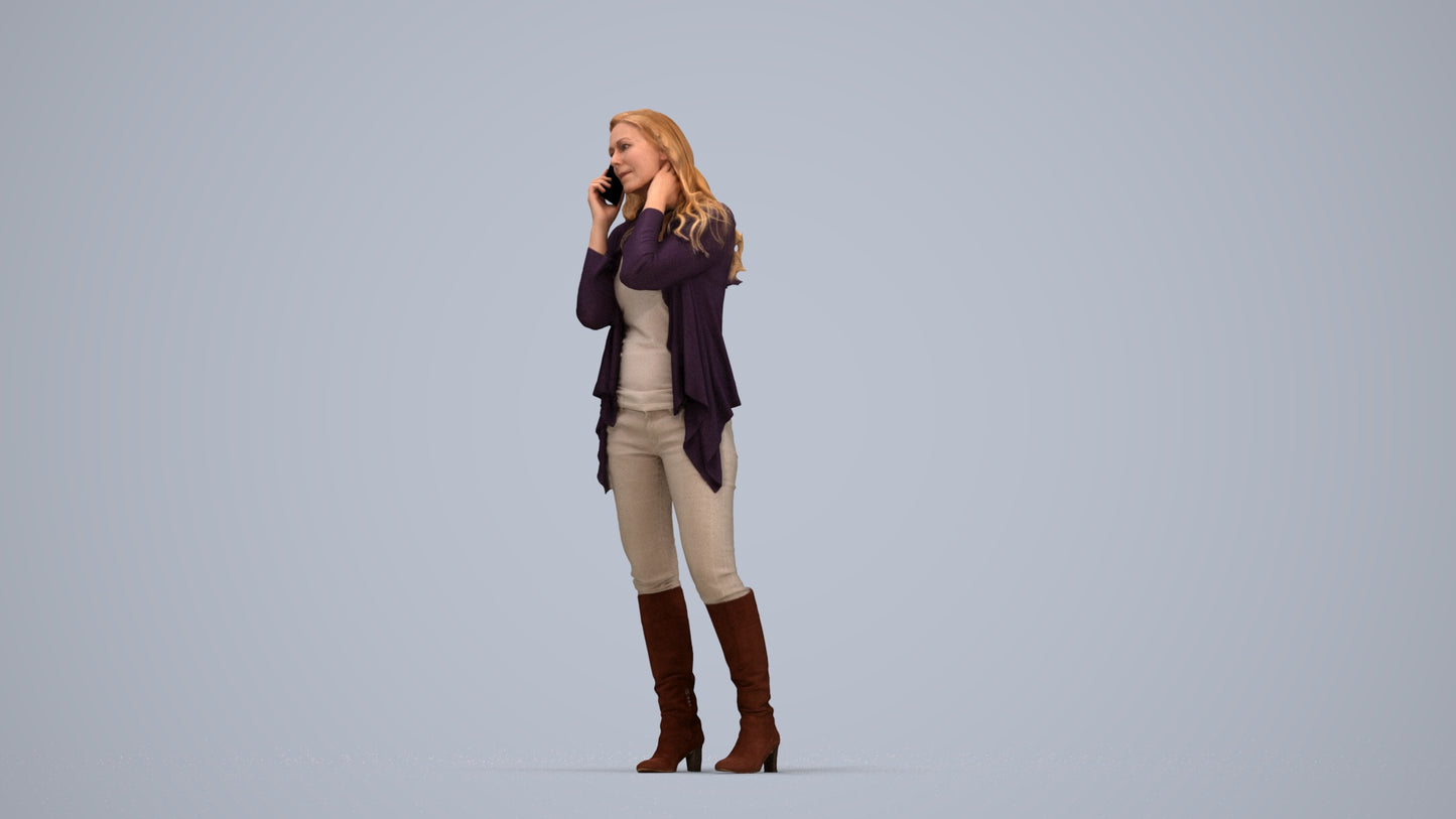 realistic 3D human woman casual standing, archviz people FBX OBJ for Blender, top-down view render
