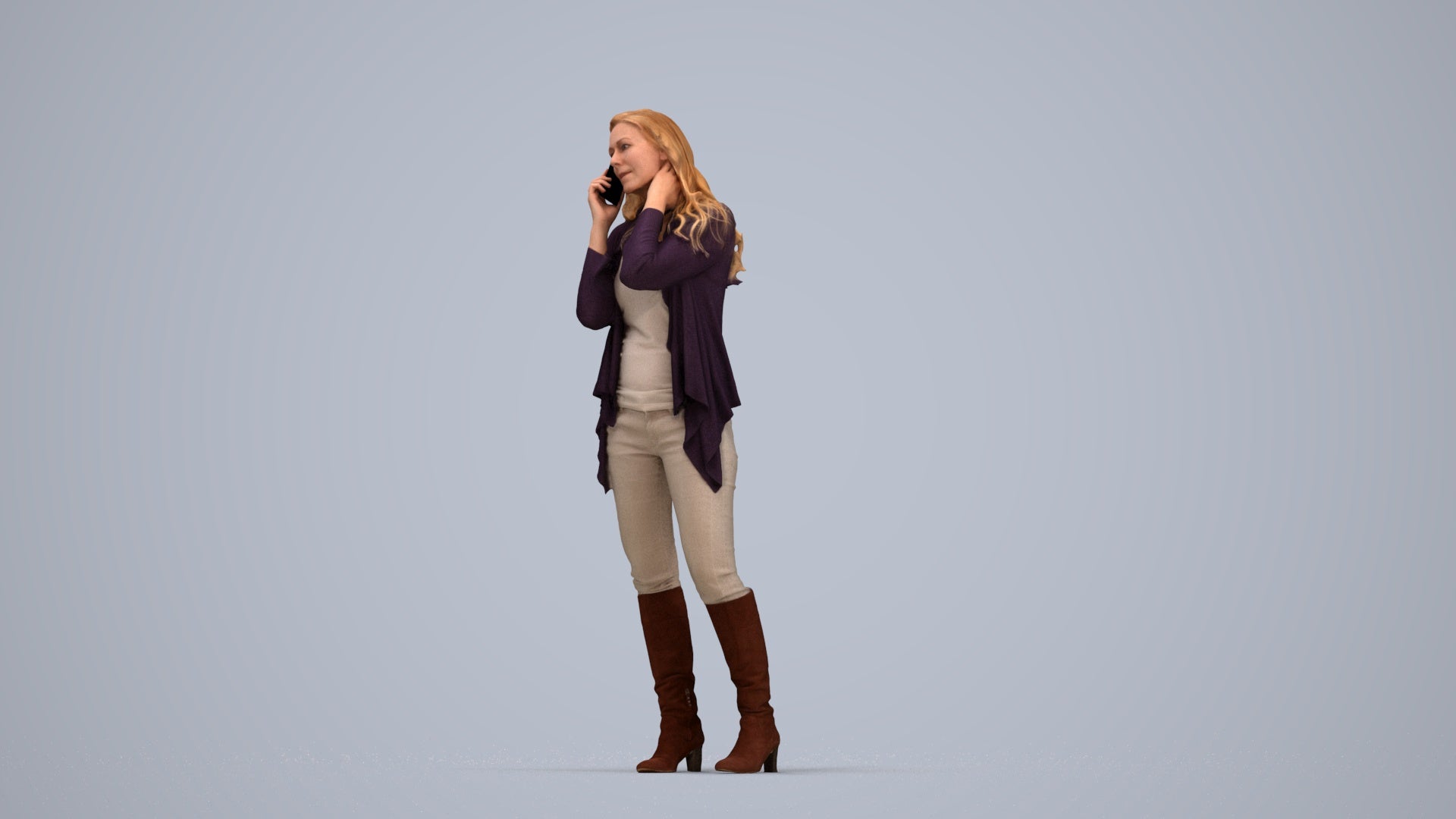 realistic 3D human woman casual standing, archviz people FBX OBJ for Blender, top-down view render