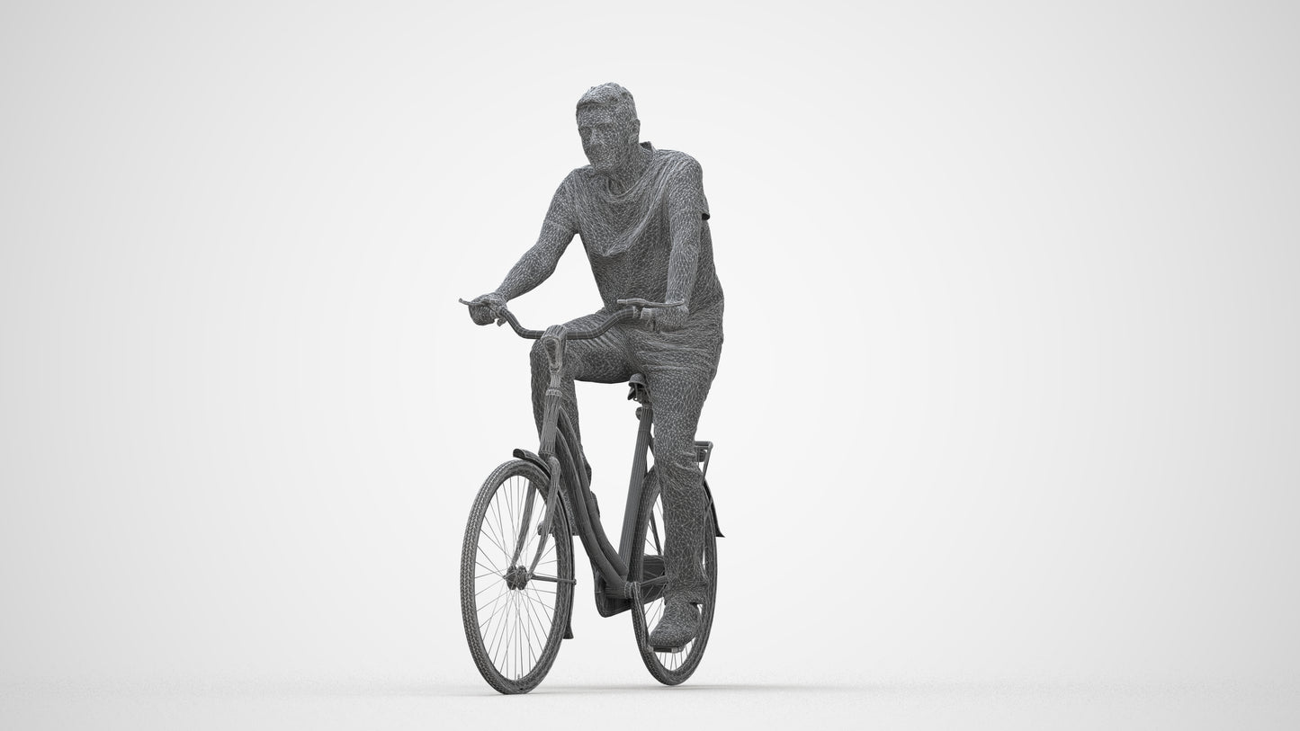scanned 3D senior man casual cycling, photogrammetry people for Enscape and V-Ray, wireframe back view
