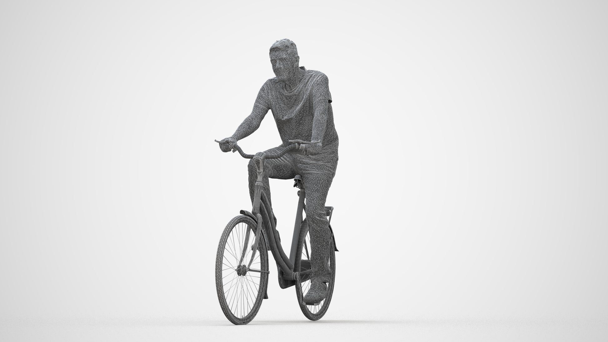 scanned 3D senior man casual cycling, photogrammetry people for Enscape and V-Ray, wireframe back view