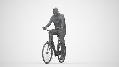 scanned 3D senior man casual cycling, photogrammetry people for Enscape and V-Ray, wireframe back view